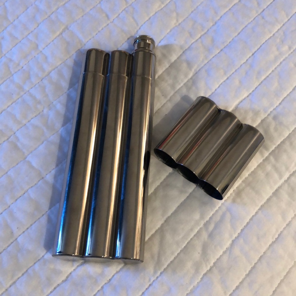 Stainless Steel Flask + Cigar Holder